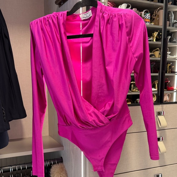 runway the label Tops - Away Vibrant Pink Wrap Bodysuit